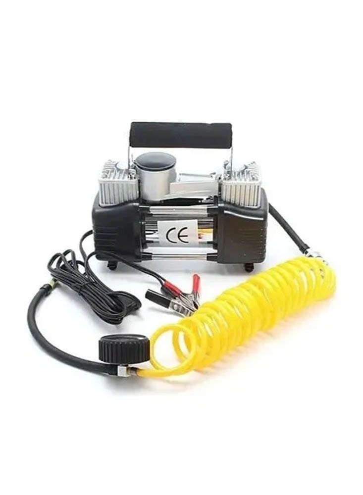 Double Cylinder Tyre Inflator Portable Air Compressor Extension Coil air Hose with Pressure Gauge - Image 2